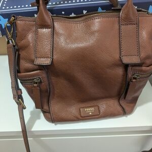 Women's Brown Emerson Medium Satchel Fossil purse cognac leather top crossbody